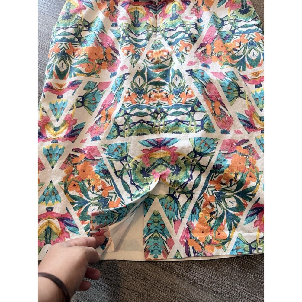 Adrianna Papell Blue Pink Caged Yoke Floral Kaleidoscope Print Sheath Dress 10 - Picture 10 of 12
